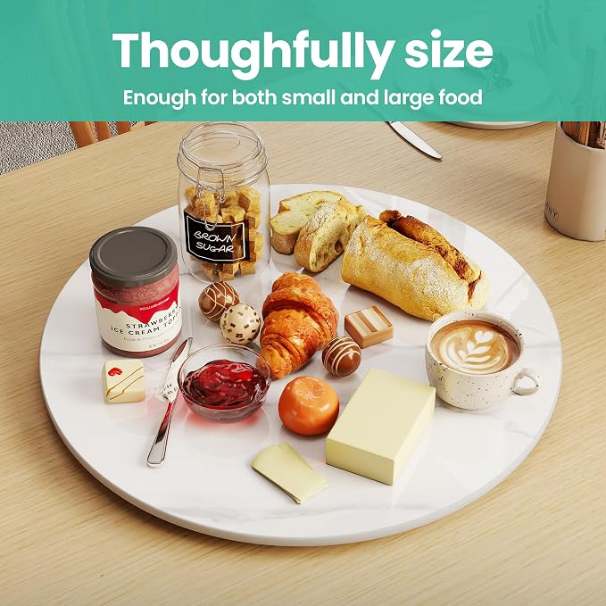 27.6" Lazy Susan Turntable – 360° Sinteredstone Silent Anti-Slip Turntable, Table Top Centerpiece for Kitchen, Pantry, Spice Rack, Refrigerator & Dining Table, White