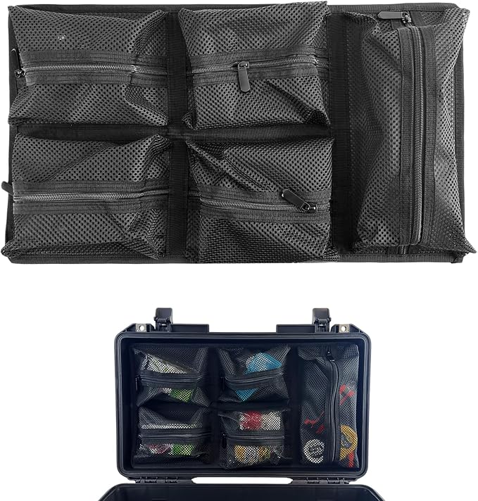 UPGRADED LAFENLIN Lid Organizer for Pelican 1535 Case [No More Clutter] - 5-Pocket Thick Mesh Panel for Photographers & Field Technicians, Installs with Screws & Hook and Loop, Secures Gear in Transit