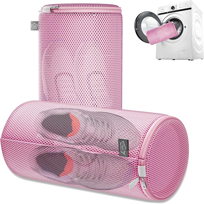 Kimmama Shoe Washing Machine Bag, Shoe Laundry Bag, Pink, 8x15", 2 Pack | Shoe Bag, For Sneaker, Tennis, Footwear, Trainers, Slippers, Sock, Building Blocks, Sandwish Mesh, Travel, Divided