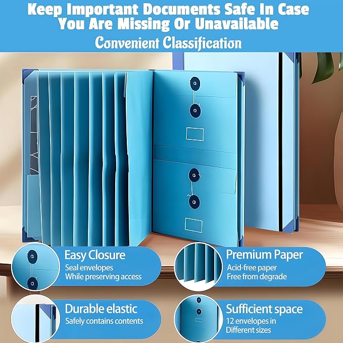 Important Document Organizer for Family Records, Home Filing System with Tabs and Pockets for Passport, Birth Certificate, Insurance Policies, Legal Documents and Important Papers(Blue)