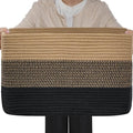 Optish 95L Large Blanket Basket, Woven Storage Baskets with Reinforced Handles, Rope Laundry Basket for Living Room, Bedroom, Nursery, Toys, Clothes,Pillows, 24” x 17” x 13.5”, Black & Brown