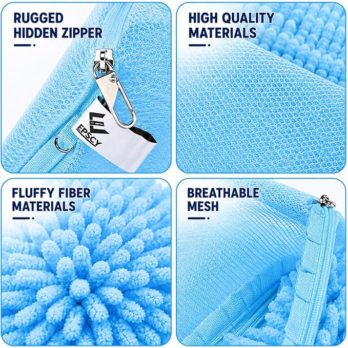 EPSCY Shoe Washing Machine Bags - Reusable Sneaker Laundry Shoe Bag with 360° Deep Clean Mesh - Self Locking Zipper, Noise Reduction Washing Bag Fits All Shoes Sizes and Types - Blue, Pack of 2