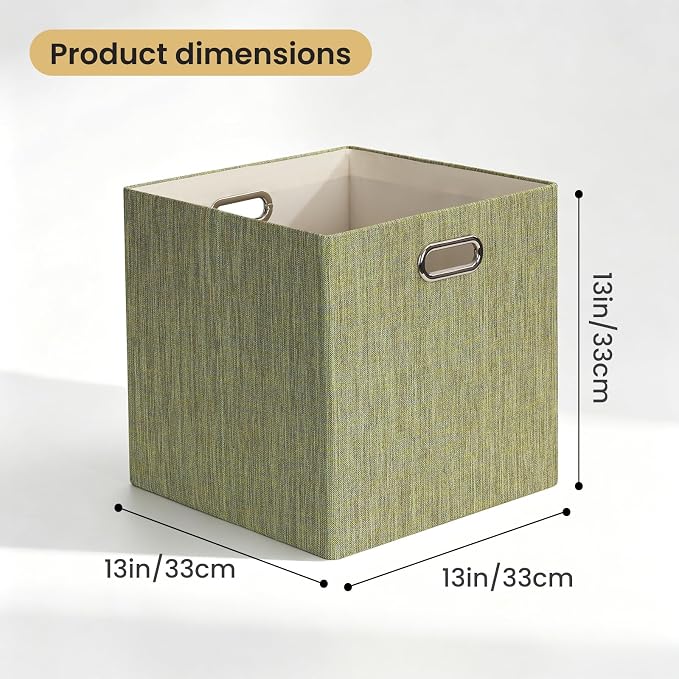 Posprica Foldable Storage Bins, 13×13×13, Yellow/Brown Mixed, Set of 4 | Cubes Basket Containers, For Shelf Cabinet Bookcase, Thick