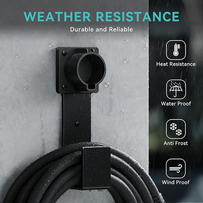 EV Charger Holder-J1772 Connector, Nozzle Holster Dock and J-Hook Combination, EV Cable Holder Wall-Mount Electric Vehicle Charger.