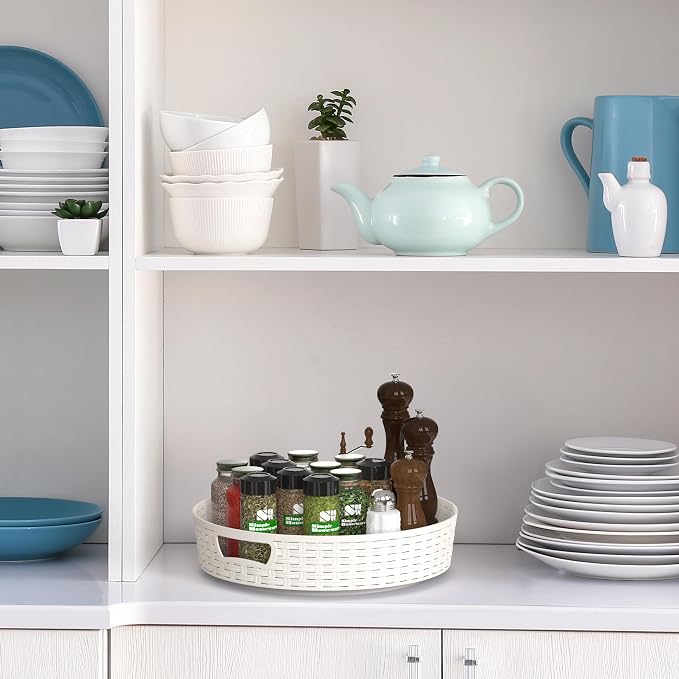 Simple Houseware 12-Inch Multifunctional Non-Skid Storage Lazy Susan, White