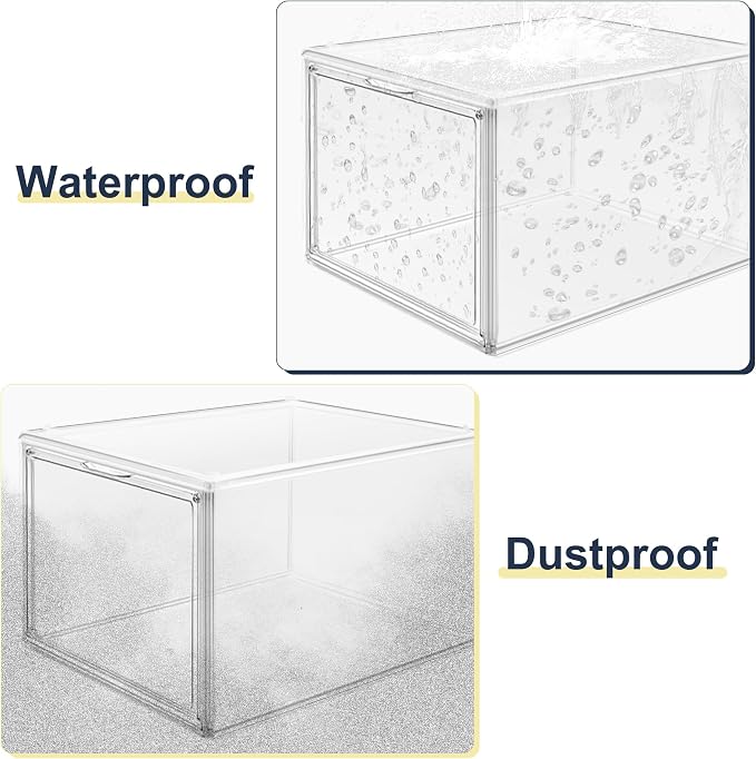 1 Pack Clear Shoe Boxes with Acrylic Drop Front Magnetic Door, Stackable Size 12 Shoe Organizer for Sneaker Collection, Space-Saving Plastic Shoe Storage Box for Closet, Entryway, Bedroom