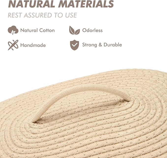 Sea Team Oval Cotton Rope Storage Basket with Lid, Lidded Woven Storage Bin, Nursery Storage Container, Diaper Caddy, Baby Shower Basket, Box, Organizer, 15 x 11 x 6.5 Inches (Medium, Khaki)