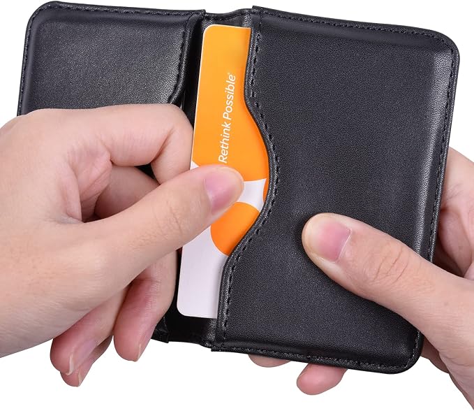 Wisdompro Business Card Holder, 2-Sided Folio Name Card Case | PU Leather Credit Card Holder Wallet with Magnetic Shut, Ultra Slim and Thin, for Business Cards & ID Cards, Men and Women