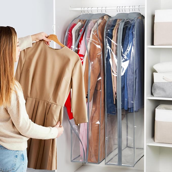 Zilink 10" All Gusseted Clear Garment Bags for Hanging Clothes 50" Hanging Garment Bags for Storage Suit Coat Bags for Closet Storage, 4 Packs