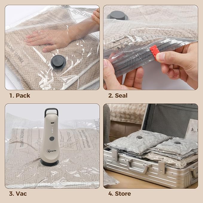 Vacuum Seal Bags for Clothing Travel,15-Pack, 80% Space Reduction | Fits Carry-On, Luggage, and Suitcase, Reusable Airtight Seal Prevents Leaks, Ideal For Home Storage & Travel Packing