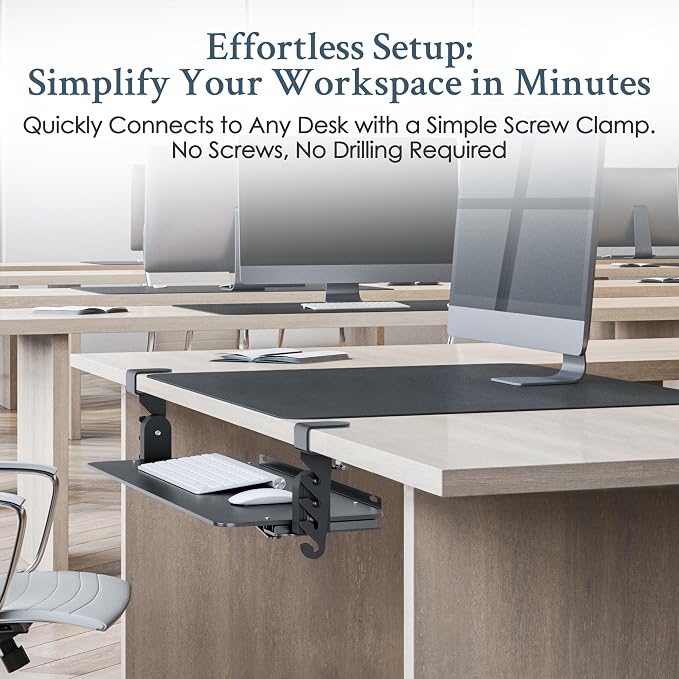 Kt4 Clamp on Keyboard Tray, Adjustable Slide Out Drawer for Desk, Height Tilt Adjustable Keyboard Holder, Under Desk Pull Out Tray (Black)