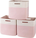 OIAHOMY 13 Inch Cube Storage Bins, 3-Pack Cotton Rope Woven Baskets for Organizing, Insert Storage Baskets for Shelves, Baby Nursery, Closet Organizer, 13 * 13 * 12.6IN, Pink & White