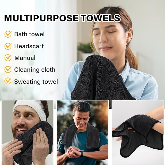 Longzhuo 3 Pack Microfiber Bath Towels, 15.7 x 23.6 Inches Microfiber Cleaning Cloth Towel Super Absorbent Microfiber Bath Towels, Streak Free Glass Window Car Mirror Bathroom, Perfect for Daily Use