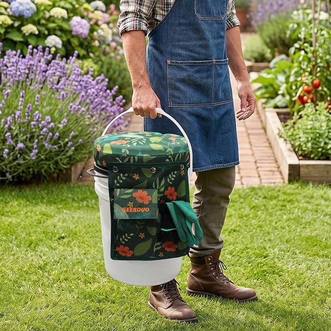 5 Gallon Swivel Bucket Seat Lid with Tool Organizer Bag, 360° Silent Rotating Padded Cushion (3" Thick), Waterproof Bucket Cover Stool for Gardening, Fishing, Hunting, Car Wash