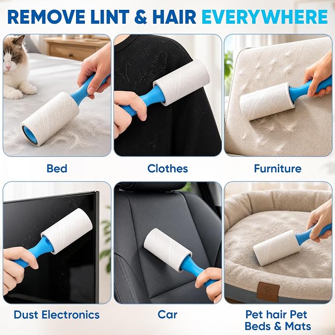 1200 Sheets Lint Roller for Pet Hair, Lint Remover, Extra Sticky with Spiral Easy Tear & Ergonomic Handle, Multipurpose for Clothes, Furniture, Carpet & Car Seats