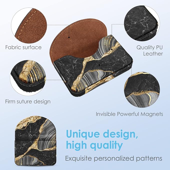 Business Card Holder，PU Leather Business Card Case Color Printing Pattern Card Holder Wallet，Pockets Magnetic Credit Card Holders for Men and Women，Black Marble