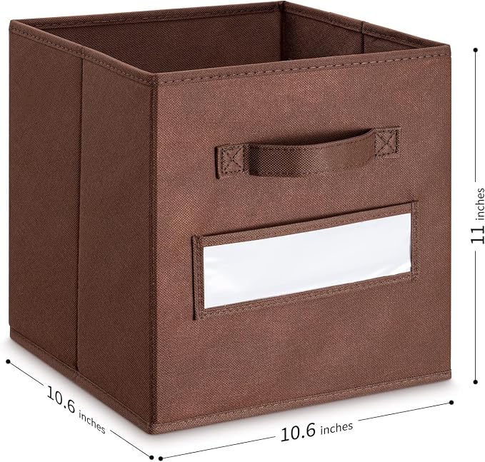 Fabric storage cubes (Set of 8) 11 Inch Cube Storage Bin, Cube storage with 8 Labels Window Cards & a Pen, Foldable cube Organizer bins,11x11 Storage bin, Cubby Organizer Boxes, Brown