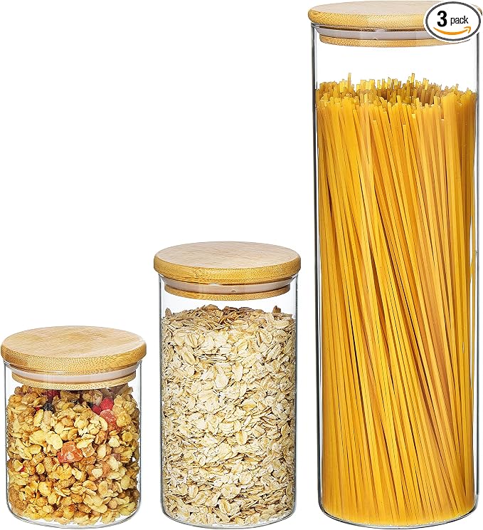 Vtopmart 74oz/27oz/20oz Glass Food Jars with Airtight Bamboo Lids, 3 Pack | Glass Pantry Storage Containers for Pasta, Nuts, Coffee Beans, Cereal, Canisters Set for Pantry Organization, BPA Free