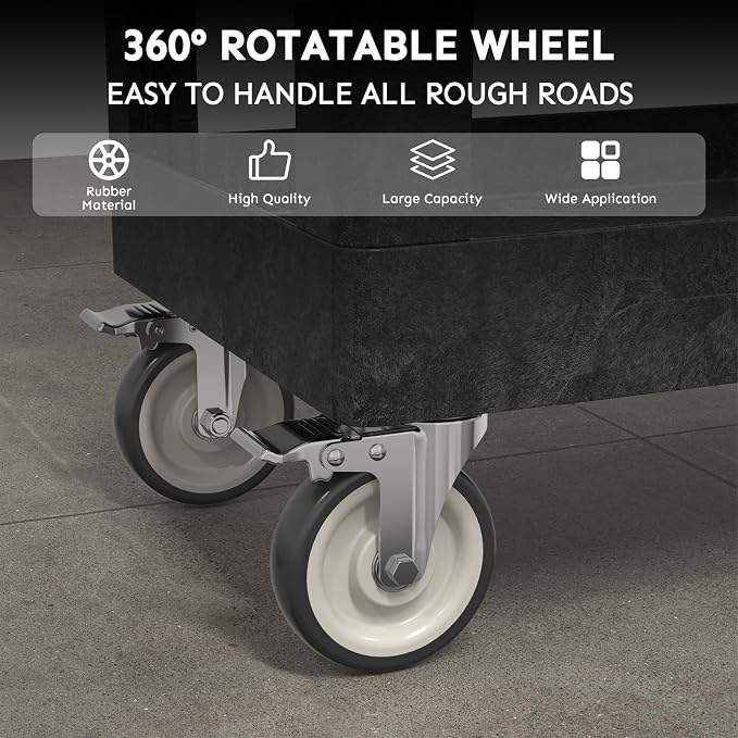 Plastic Utility Cart on Wheels, 34 x 17 Inch Rolling Service Cart-Black | 2 Shelf Work Carts, 500 lbs Capacity Heavy Duty Tool Cart W/Tub Storage & Deep Shelve, for Warehouse, Garage, Cleaning