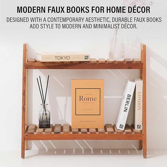 PROBENEX Warm Mocha Faux Decorative Books Set of 4 – Modern Farmhouse Brown Coffee Table Book Stack | Rustic Neutral Shelf Decor for Cozy Living Room, Bedroom & Country Modern Home Styling
