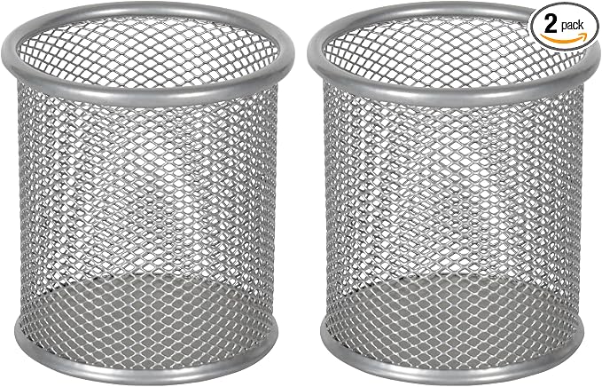 EasyPAG Pencil Holder for Desk, 2 Pack Metal Pen Organizer, Mesh Pencil Cup Organizer for Home, Office, Classroom, School, Silver