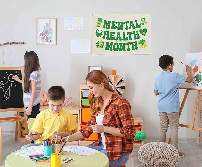 Classroom Wall Banner Decor-Teacher Gift-Inspirational Back to School Wall Art Flag Decor-Mental Health Month-Hanging Canvas Banner for Classroom Reading Corner Homeschool Teacher Office