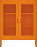 Washsemba Metal Storage Cabinet with Mesh Doors,Steel Display Cabinet with Adjustable Shelves,Metal Office Storage Locker for Home Office,Garage (Orange, 40''H)