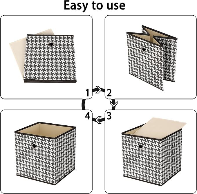 Foldable Storage Cubes Bins ,11 Inch Cloth Storage Cube Fabric Storage Box Cubes Organizer Baskets with Dual Handles for Home Organizer Set of 6 (Houndstooth)