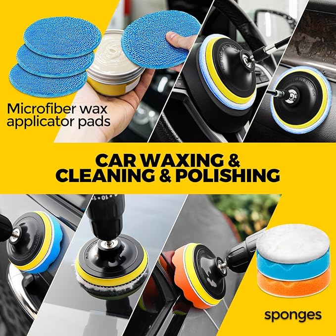 Holikme 22Pack Drill Brush Attachments Set, Scrub Pads & Sponge, Buffing Pads, Power Scrubber Brush, Car Polishing Pad Kit,Wax Applicator Pad,Car Cleaning Kit，Cleaning Supplies，Masonry Brushes,Black | Buffing Sponges, Nylon Grout Tools, Microfiber Wax ...