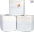 NaturalCozy 13 Inch Cube Storage Bins Cotton Rope Woven Baskets for Organizing 3-Pack | 13 x 13 Storage Cubes | Fabric Square Storage Baskets for Shelves Organizer, Kids Toy Bins, Closet Baby Nursery