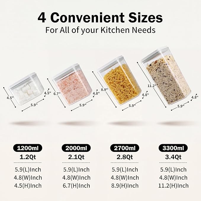 Pop Airtight Food Storage Containers with Lids Stackable Containers for Kitchen Pantry Organization Ideal for Cereal Snacks Flour Sugar Coffee and Spaghetti (gray, 12 pcs)