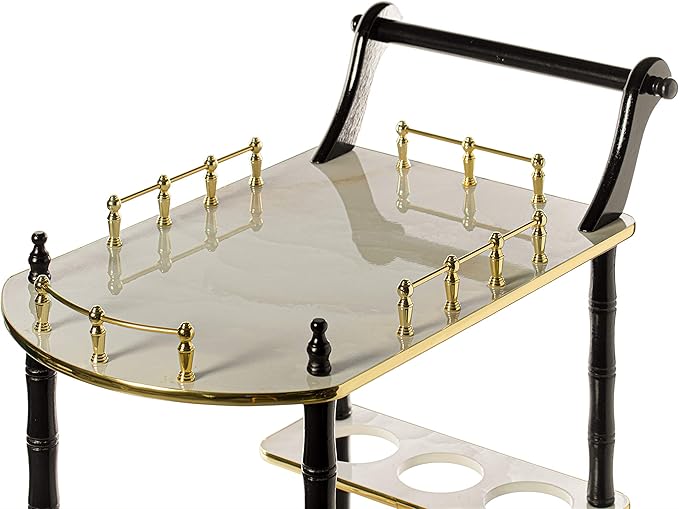 Serving Bar Cart Tea Trolley, 2 Tier Shelves on Rolling Wheels, Mobile Liquor Bar for Wine Beverage Drink Dinner Party, Utility Kitchen Storage Island Coffee Cabinet for Dining Living Room, Wood White