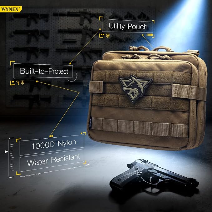 WYNEX Tactical Large Admin Molle Pouch of Double Layer Design EDC Organizer | Molle EDC EMT Utility Pouches with Map Sleeve Modular Tool Bag Large Capacity Flag Patch Included