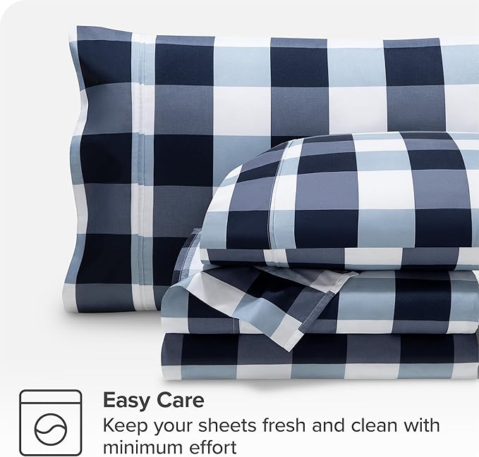 Bare Home Split Head Flex King Sheet Set - Luxury 1800 Ultra- Soft Double Brushed Microfiber - Deep Pockets - Easy Fit - 4 Piece Bedding Sheet Set (Split Head Flex King, Gingham Blue)