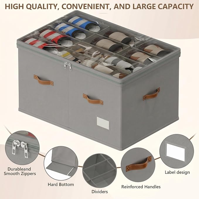 Shoe Organizer for Closet, 2 Pack Shoe Storage Bins Foldable Shoe Storage Box Containers with Clear Cover and Sturdy Handles, Shoe Rack for Closet Storage for Sneakers Heels Slippers, Fit 12-24 Pairs