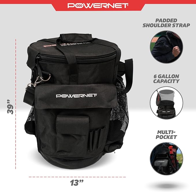 PowerNet Baseball Softball Coaching Bucket Caddy Cover, Multiple Pockets Carry Gameday Essentials, 3 Styles for 6 Gallon Bucket Organization Including All Terrain Wheeled
