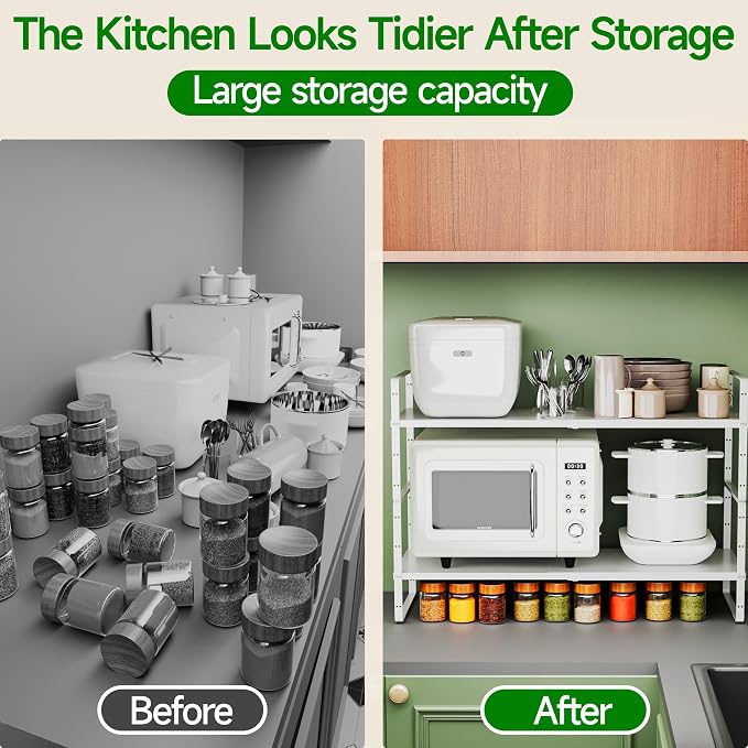 Expandable Cabinet Organizer Shelf, Adjustable Height Organizer Riser for Kitchen Cabinet Spice Rack Locker Pantry Cupboard Under Sink Countertop Desk Organization Metal Stackable Shelves