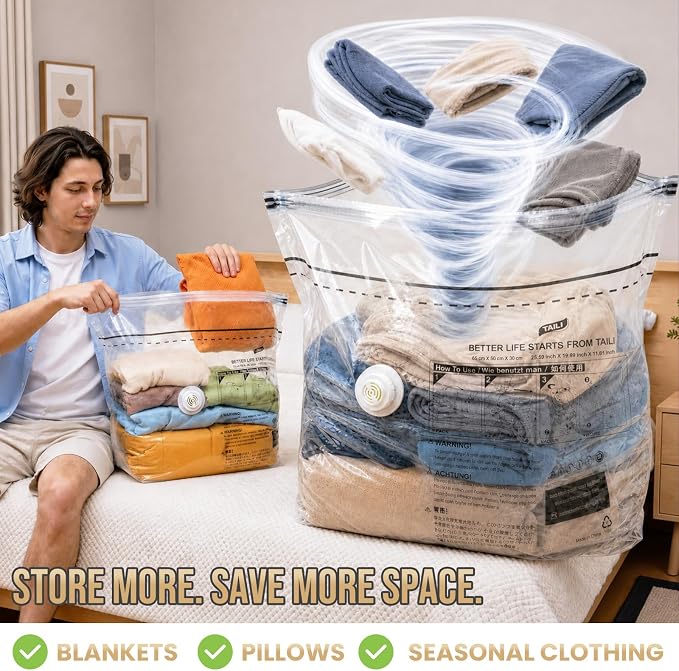 TAILI Cube Vacuum Storage Bags 4 pack, Medium Size (25x19x11 inch), Vacuum Seal Bags for Clothing, No Pump Compression Packing Cube for Blankets, Baby Clothes