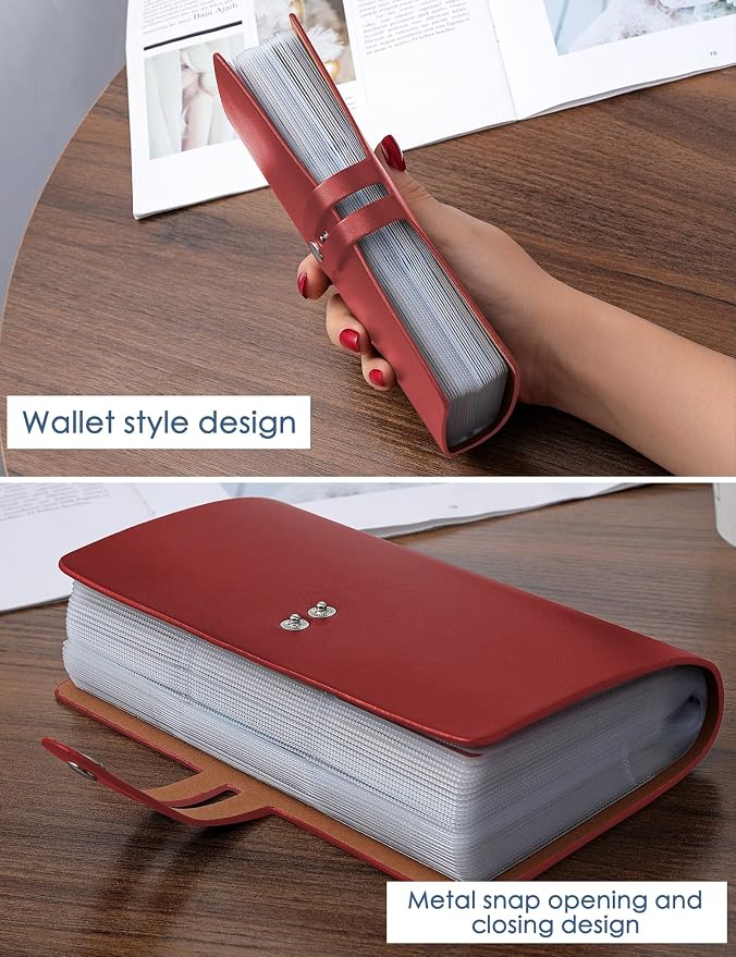 RFID Credit Card Holder, Leather Business Card Organizer with 96 Card Slots, Credit Card Case for Managing Your Different Cards and Important Documents to Prevent Loss or Damage (Dark Red)