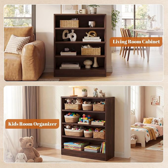 Homieasy Shoe Cabinet, 5-Tier Modern Wood Shoe Storage, Dark Walnut | Organizer with 3 Adjustable Shelves for Entryway, Multi-Purpose Display Shelf & Storage Cabinet for Living Room, Bedroom