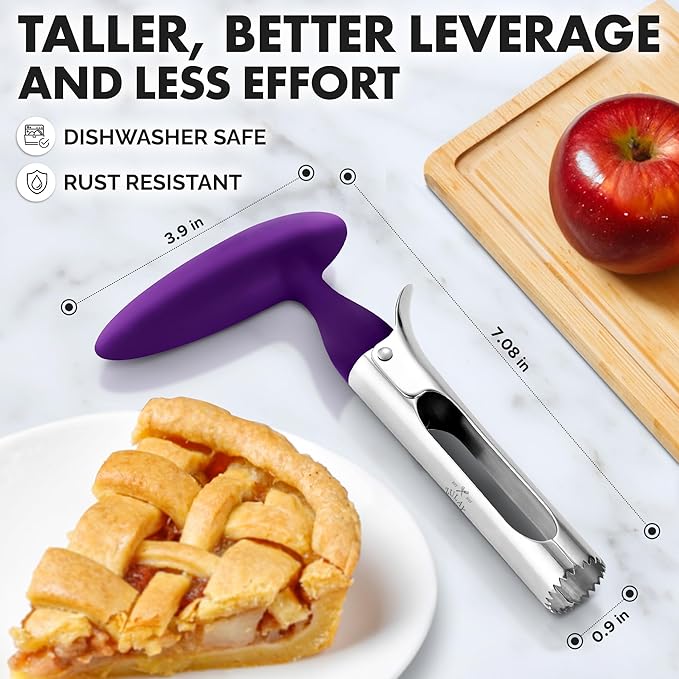 Zulay Kitchen Ultra Sharp Apple Corer Tool - Stainless Steel, Sharp & Serrated Blade Cores in Seconds - Easy to Use & Clean, Durable Apple Core Remover for Apples & Small Fruits - Purple
