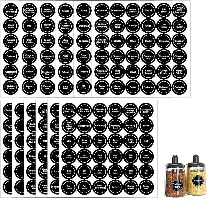 Savita 432 Pack Pre-Printed 1.4" Round Spice Jar Labels Seasoning Labels for Spice Rack (Black)