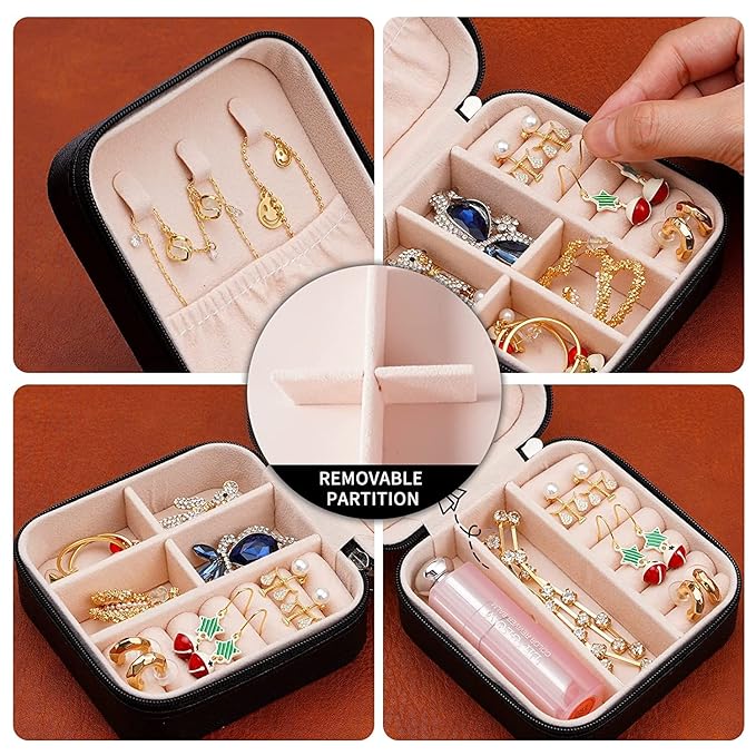 Neveika 2pcs Portable Travel Mini Jewelry Box Leather Jewellery Ring Organizer Case Storage Gift Box Girls Women (black).