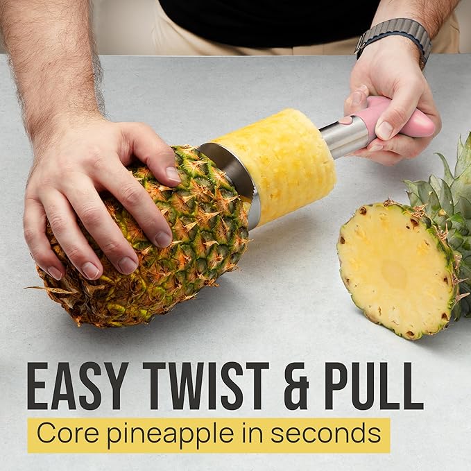 Zulay Kitchen Stainless Steel Pineapple Corer & Slicer – Heavy Duty Pineapple Cutter & Eye Removal Tool – Effortless Core Remover Tool with Sharp Reinforced Blade & Ergonomic Handle - Pink