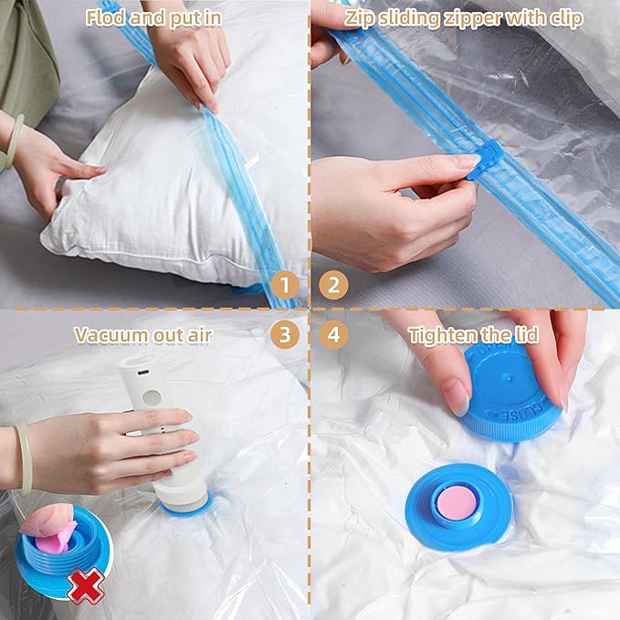 Travel Vacuum Bags with Rechargeable Pump,6 Pack Vacuum Storage Seal Bags for Clothing Suitcase Backpack, Space Saver Compression Clothes Storage Bag (6 Medium+Electric Pump)