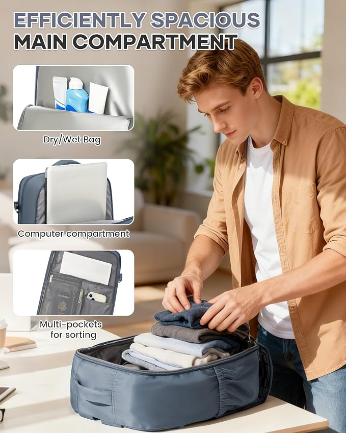 Large Travel Gym Backpack Women Carry On Backpack Flight Approved Hiking Waterproof Rucksack Casual Daypack Laptop bags airplanes Shoes Compartment Personal Item Travel Weekender Essentials JewelBlue