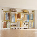 Higeego W5 Adjustable Clothing Rack, Wall Mounted Closet System Expandable Clothes Rack Adjustable Shelves, Heavy Duty Pipe Wardrobe for Walk-in/Reach-in Closet, 9-12 ft Wide 1300LBS Load, Gold