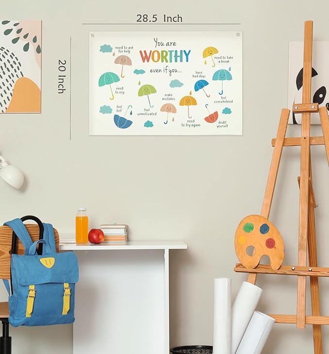 Classroom Wall Flag Decor-Teacher Gift-Inspirational Back to School Wall Banner Decor-You Are Worthy Even If You-Hanging Rectangular Canvas Banner for Classroom Teacher Office Reading Corner