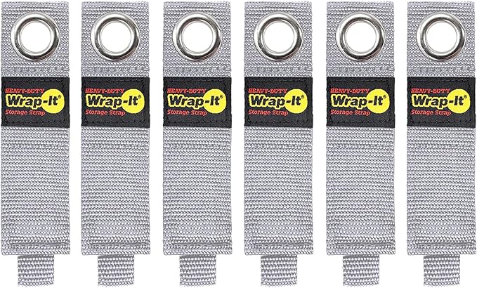 Heavy-Duty Wrap-It Storage Straps - 10" (6-Pack) Silver - Garage Organizer and Electric Cord Holder for Garage Essentials