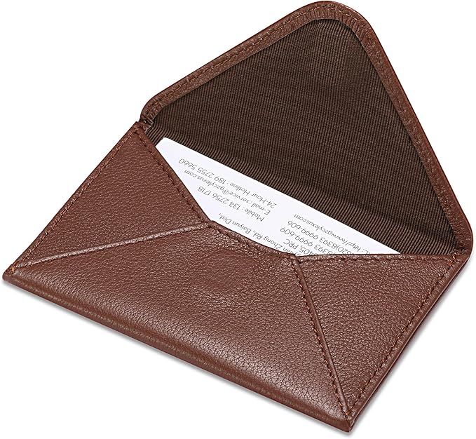 HISCOW Envelope Business Card Case with Magnet Closure - Italian Calfskin, Coffee